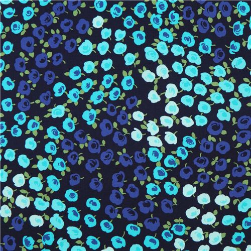 navy blue blossom pattern flower fabric Ava Turquoise Michael Miller ...