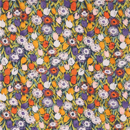 Navy Blue Colorful Tulip Fabric Floral Daze By Dear Stella Fabric By 