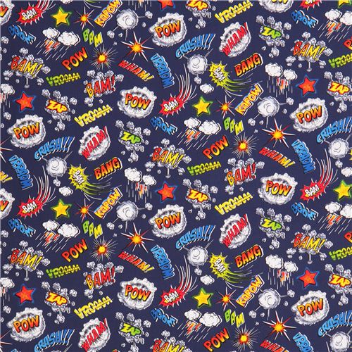 navy blue comic words fabric by Timeless Treasures USA 4