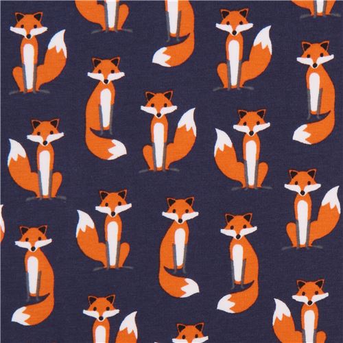 navy blue cute fox knit fabric Robert Kaufman USA Fabric by Robert ...