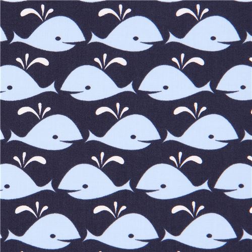 navy blue cute light blue whale fabric by Dear Stella USA - modeS4u