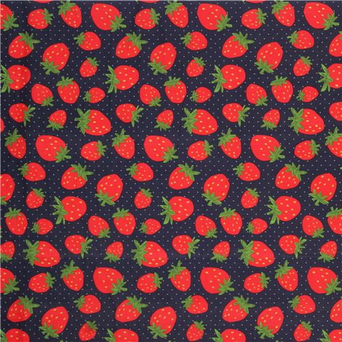 navy blue double gauze strawberry fabric from Japan Fabric by Japanese