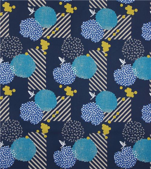 navy blue echino canvas fabric with shape silver metallic Blossom - modeS4u