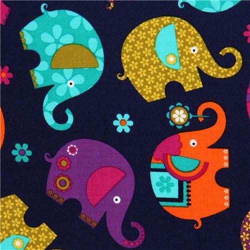 navy blue elephant fabric by Michael Miller from the USA Animal