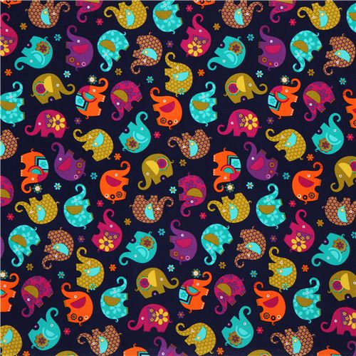 navy blue elephant fabric by Michael Miller from the USA Fabric by