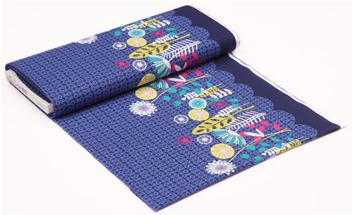 navy blue fabric double border flower by Michael Miller Posey Border 3