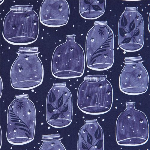 navy blue fabric jar small white dot insect leaf by Dear Stella USA 1
