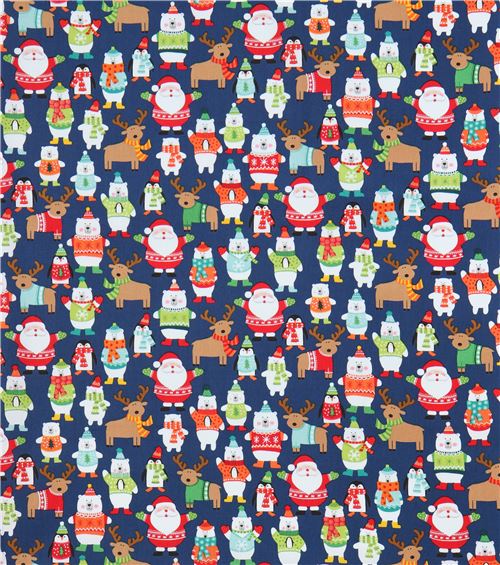 navy blue fabric with Santa reindeer polar bear makower uk Novelty Xmas 3