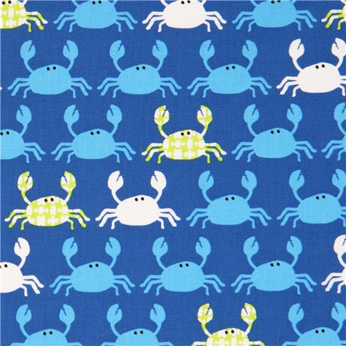 marineblauer Stoff mit Krabben von Robert Kaufman USA Stoff