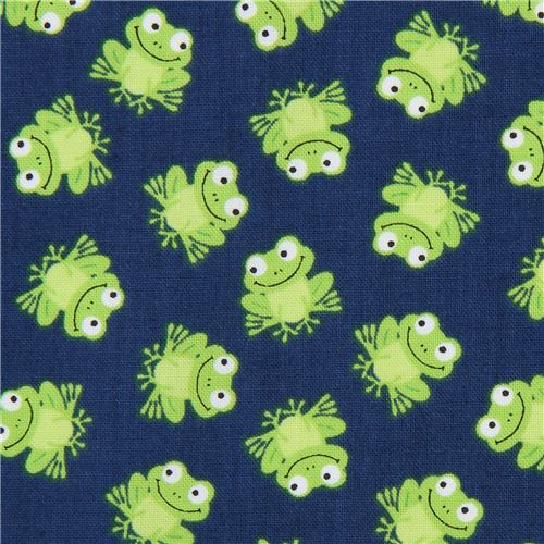 navy blue fabric with green frog animal by Timeless Treasures - modeS4u