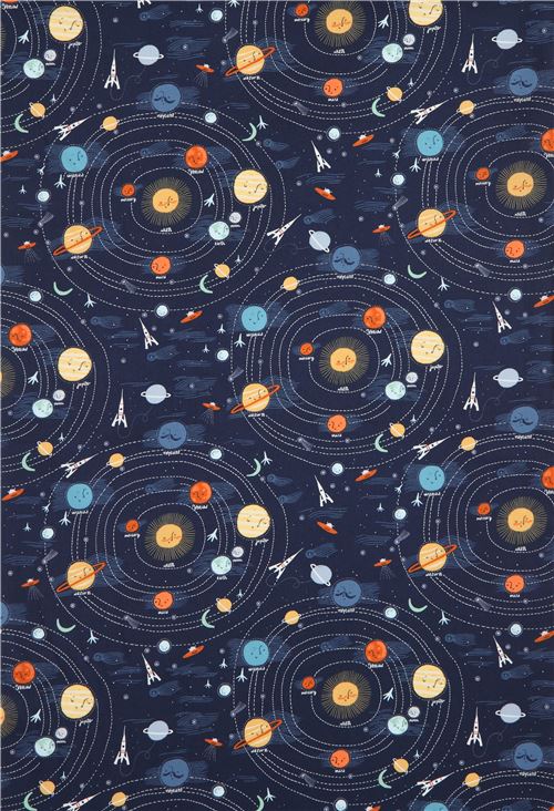 Remnant (37 x 112 cm) - navy blue fabric with planet solar system by ...