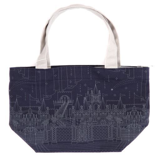 navy and white handbag