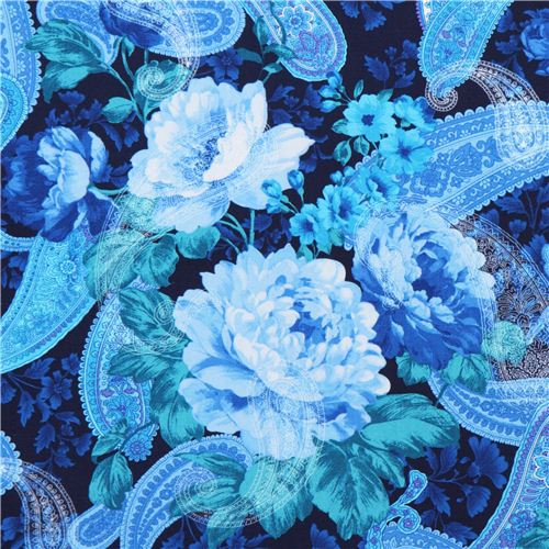 navy blue flower and paisley fabric Timeless Treasures 2