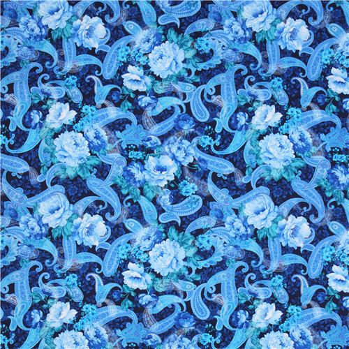 navy blue flower and paisley fabric Timeless Treasures 4