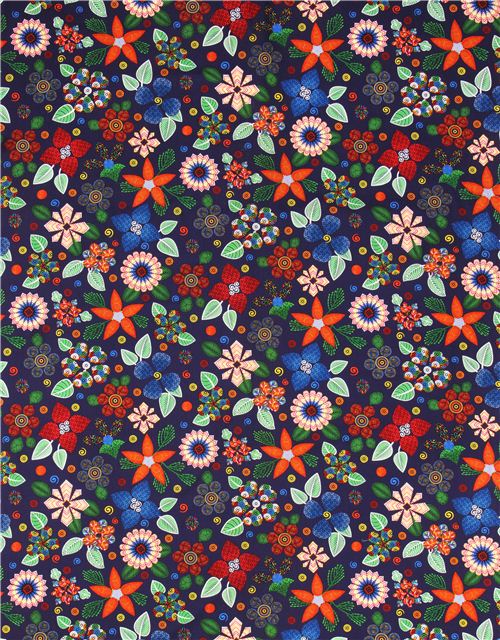 navy blue flower ornament 'Geo Flow' fabric Blank Quilting USA Fabric ...