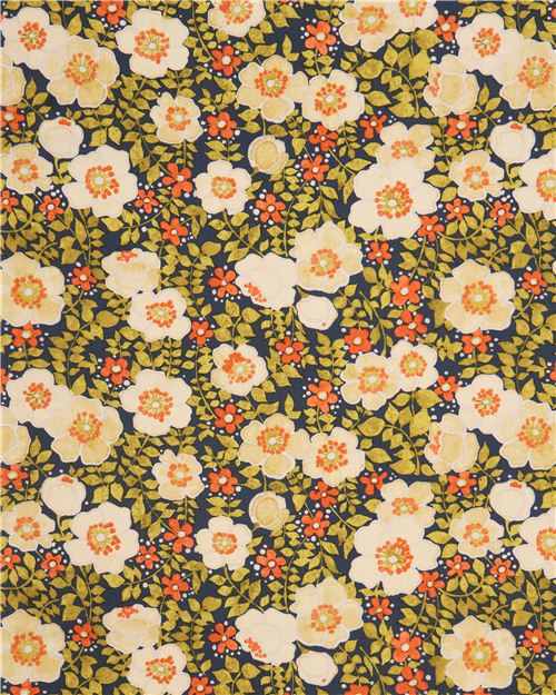 Tissu Floral Daze bleu marine et jaune avec un motif de fleurs par Dear Stella  Tissus \u00e0 Fleurs 