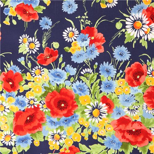 navy blue flower single border fabric 'Bette' by Michael Miller Fabric