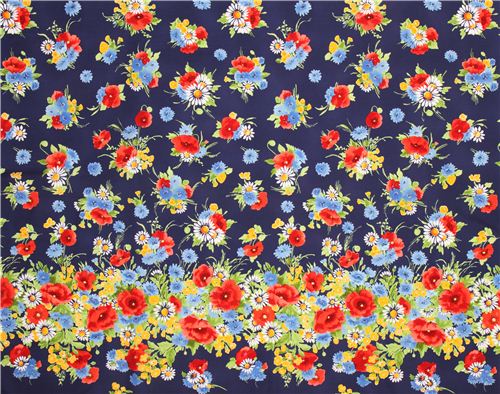 navy blue flower single border fabric 'Bette' by Michael Miller Fabric ...