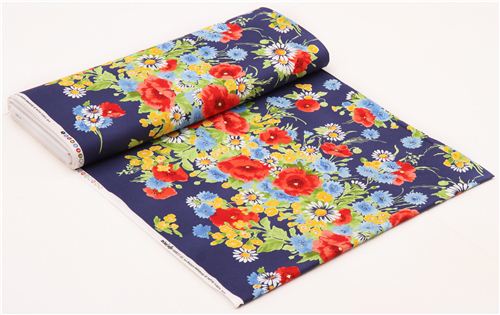 navy blue flower single border fabric 'Bette' by Michael Miller Fabric ...