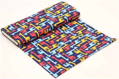 navy blue giraffe animal fabric red-yellow Robert Kaufman 3