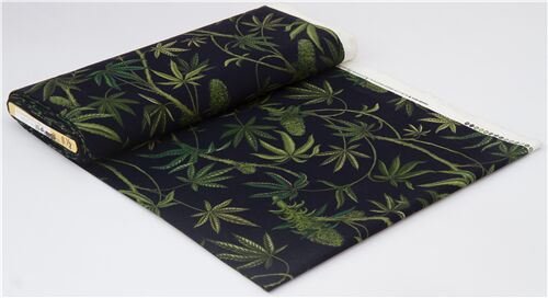 Remnant 50 X 112 Cm Navy Blue Hemp Leaf Heavy Oxford Fabric By