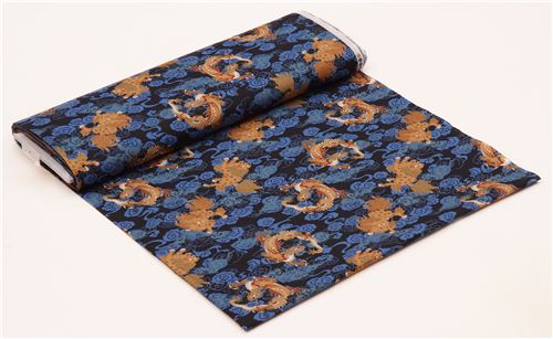 navy blue lion dragon cloud gold metallic embellishment fabric 3