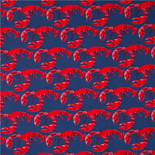 navy blue maritime fabric with lobsters by Michael Miller Fabric by ...