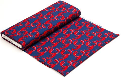navy blue maritime fabric with lobsters de Michael Miller 3