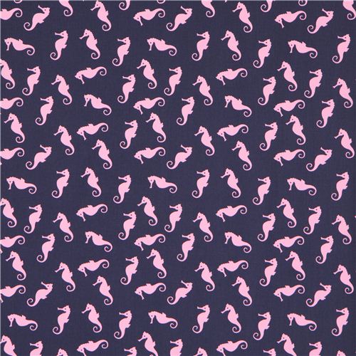 navy blue maritime seahorses animal fabric by Dear Stella USA 4