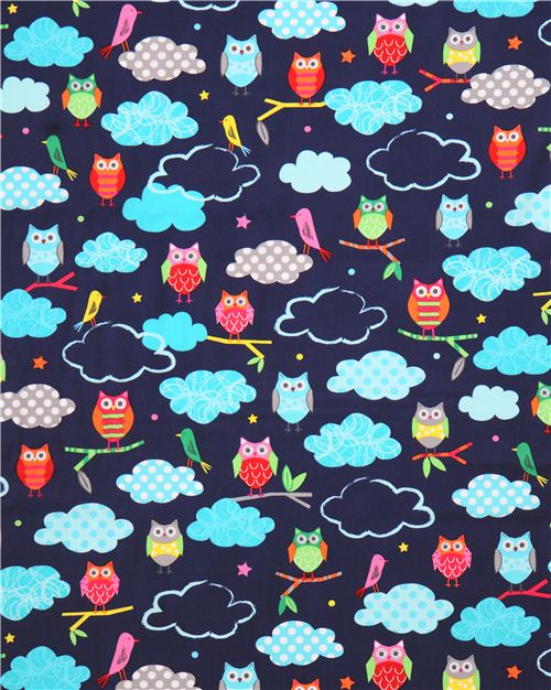 navy blue owl forest tissu série animaux Garden par Robert Kaufman 3