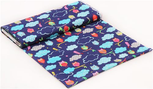 navy blue owl forest tissu série animaux Garden par Robert Kaufman 4