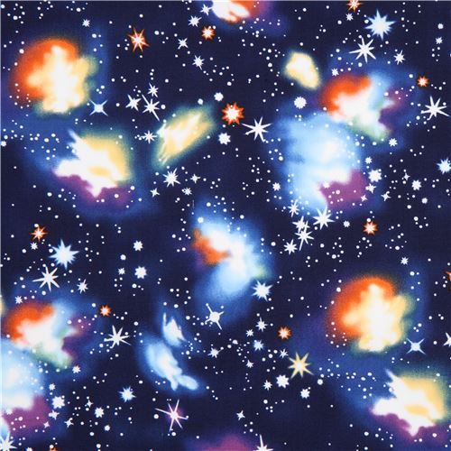 navy blue oxford fabric with outer space theme by Kokka - modeS4u