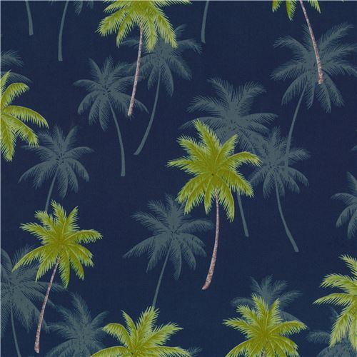 navy blue palm tree fabric by Robert Kaufman Fabric