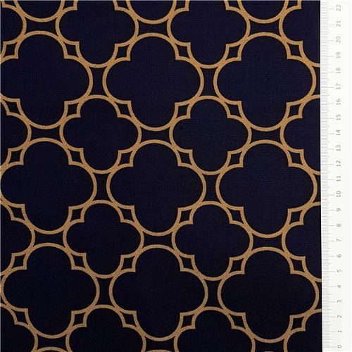 Fat Quarter (50 x 55 cm) - navy blue quatrefoil pattern Oxford fabric from Japan 2