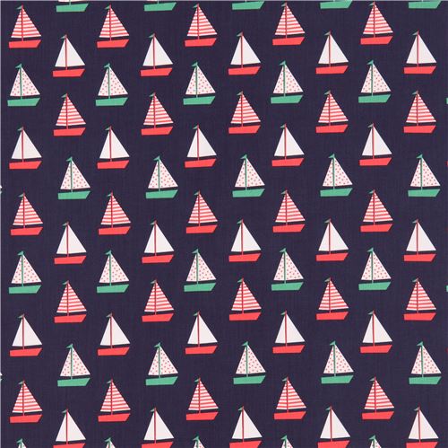 navy blue sail boat fabric by Dear Stella USA 2