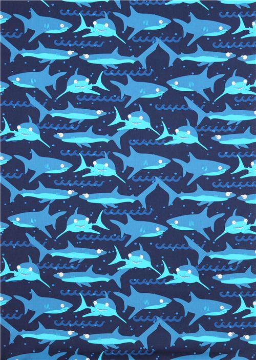 navy blue shark animal fabric Timeless Treasures Scuba City 3