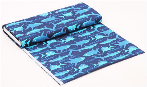 navy blue shark animal fabric Timeless Treasures Scuba City 4