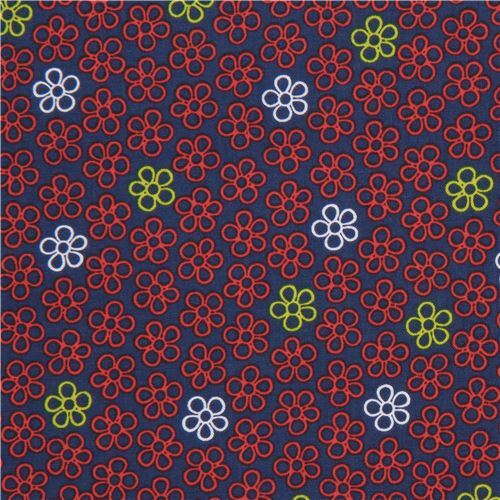 navy blue small red flower fabric Quilting Treasures 'Ceylon' Fabric by ...