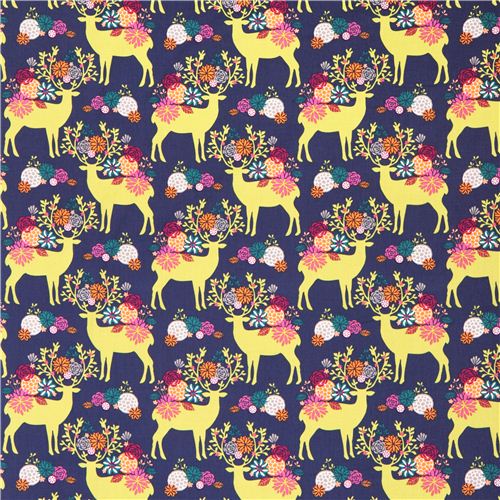 navy blue stag Michael Miller fabric Yes, Deer Rustique Fabric by ...