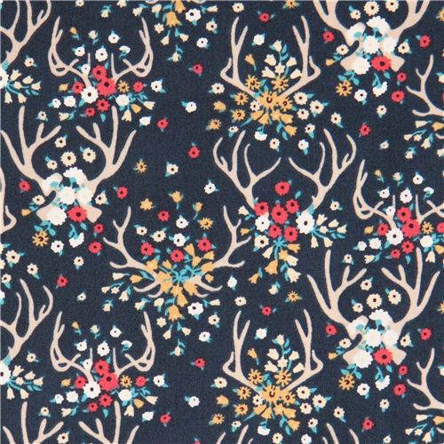 navy blue stag antlers flower fabric by Dear Stella USA 1