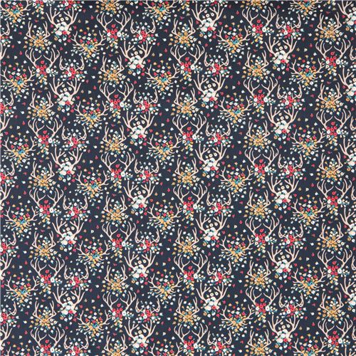navy blue stag antlers flower fabric by Dear Stella USA 3
