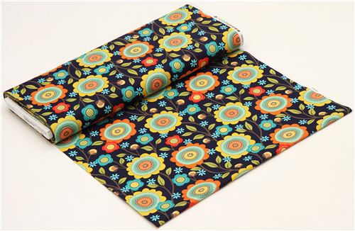 navy blue stitched flower fabric de Michael Miller 3