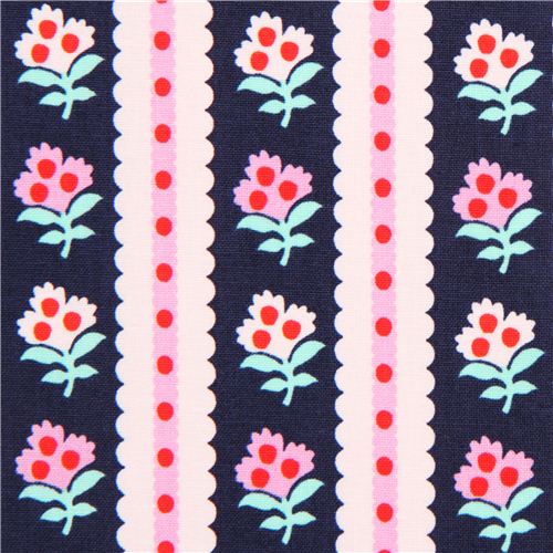 navy blue stripe and flower fabric Michael Miller USA 1