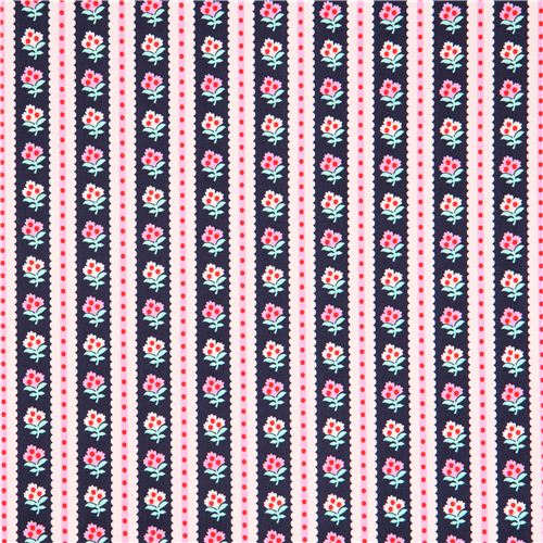 navy blue stripe and flower fabric Michael Miller USA 2