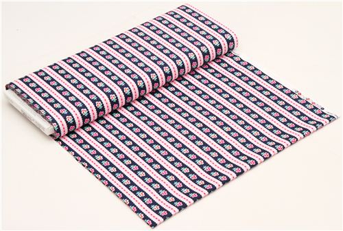 navy blue stripe and flower fabric Michael Miller USA 3