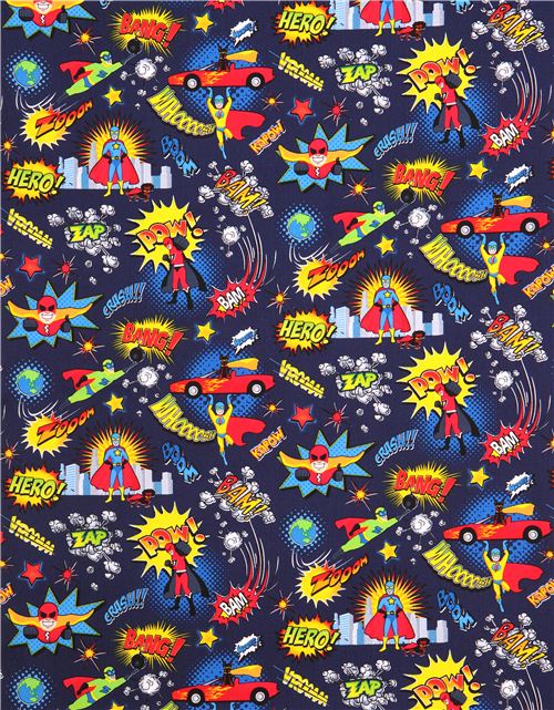 navy blue superhero fabric for boys Timeless Treasures Fabric by ...