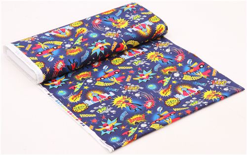 navy blue superhero fabric for boys Timeless Treasures 4