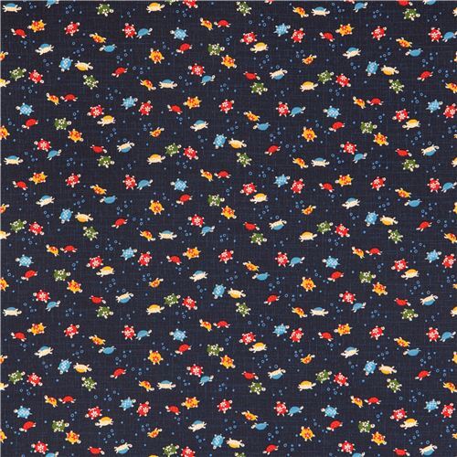 Resto de 28 cm - Tela algod�n textura azul marino Kioto Jap�n tortuga 2