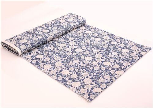 navy blue white floral Japanese lawn fabric - modeS4u