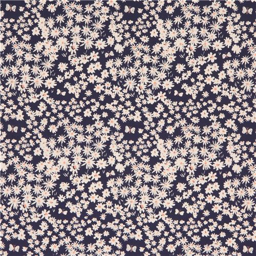 navy blue white flower birch organic fabric from the USA 2
